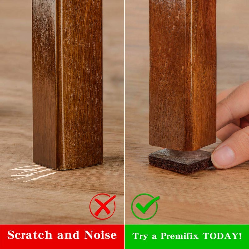 PremiFix Square Felt Pads for Chair Legs, Square Felt Furniture Pads 1 inch 48 Pieces Pack Brown, Furniture Pads for Hardwood Floor 5mm Thick - Image 2